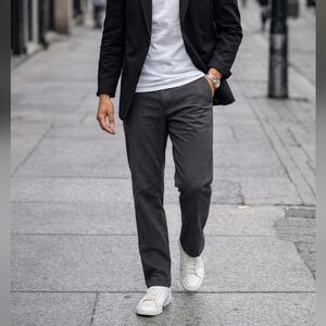 Goodman Gray Cotton Blend Straight-Leg Pants Classic Tailored Casual Office Mens